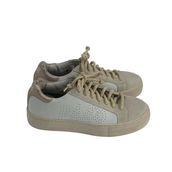 P448 White Gold Glitter Laces Platform Thea Sneakers Womens 37 EU - Picture 3 of 13